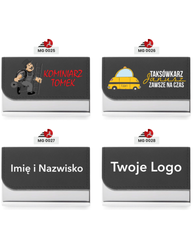 Wizytownik Czarny Firmowe Logo Metalowo-skórzany PU na magnes