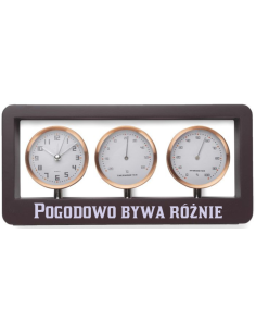 Stacja Pogody drewniana z nadrukiem napisem dedykacją PREZENT