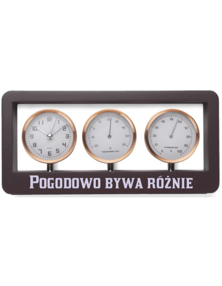 Stacja Pogody drewniana z nadrukiem napisem dedykacją PREZENT