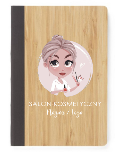 Notatnik A5 bambusowy prezent z nadrukiem UV SALON KOSMETYCZNY nazwa