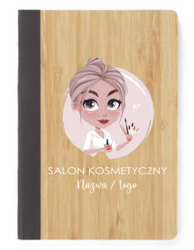 Notatnik A5 bambusowy prezent z nadrukiem UV SALON KOSMETYCZNY nazwa