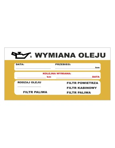 Naklejka Serwisowa 2 szt – Wymiana Oleju 2 szt z Nadrukiem