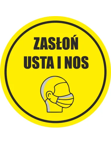 Naklejka Ostrzegawcza Zasłoń Usta i Nos z Nadrukiem