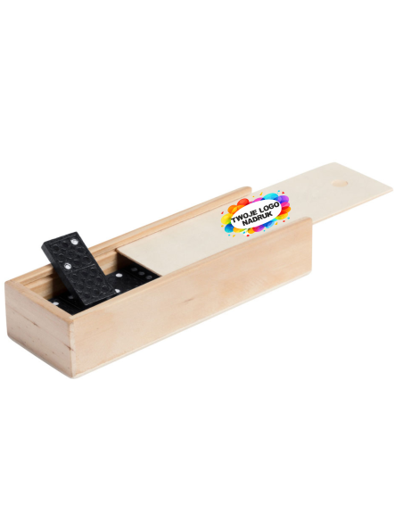 Drewniane domino w pudełku 200 szt Gadżety z logo firmy nadruk UV
