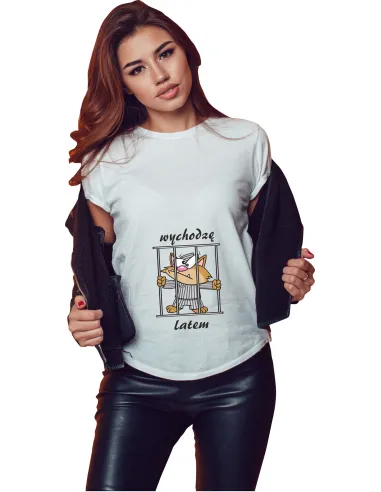 Koszulka z Nadrukiem – Napis Wychodzę Latem Kratka