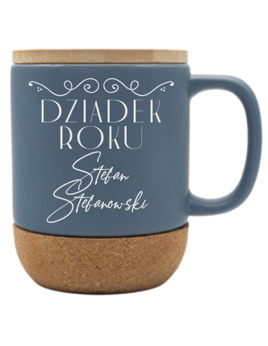 Kubek z bambusową przykrywką Personalizowany Grawerowany Upominek DLA DZIADKA