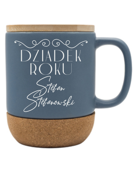 Kubek z bambusową przykrywką Personalizowany Grawerowany Upominek DLA DZIADKA
