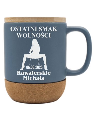 Kubek z bambusową przykrywką Personalizowany Grawerowany Upominek WIECZÓR KAWALERSKI