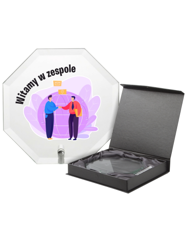 Personalizowane Szklane TROFEUM z własną GRAFIKĄ na Powitanie w PRACY LOGO