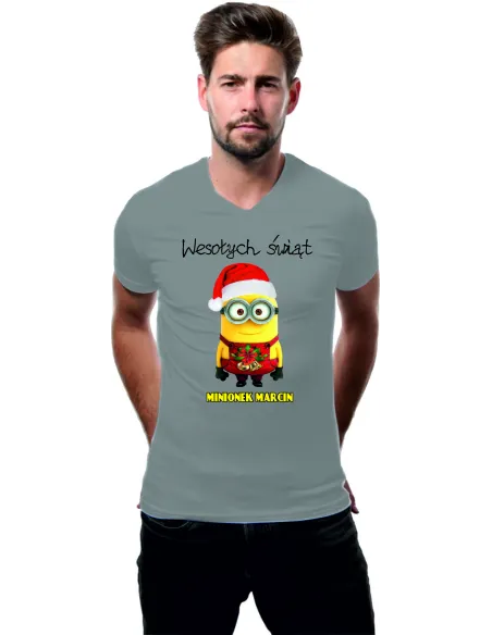 Koszulka z Nadrukiem Świąteczna Męska Wesołych Minionek