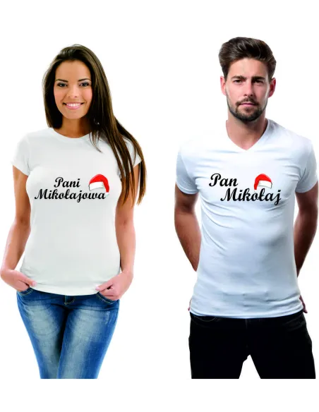 Koszulka Świąteczna Zestaw Par Nadrukiem Pani Mikołajowa