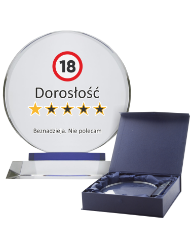 Kryształowe trofeum Personalizowany Upominek nadruk OSIEMNASTKA URODZINY 18