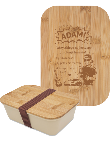 Lunch box Personalizowany Grawerowany Upominek na imieniny różne wzory