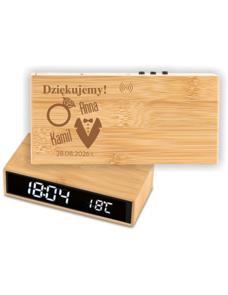 Ładowarka z zegarem Personalizowany Grawerowany Upominek dla świadka