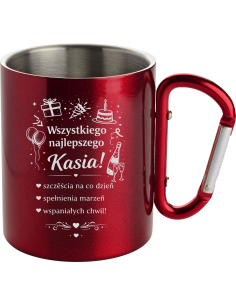 Kubek z karabińczykiem Personalizowany Upominek Z grawerem na imienieny