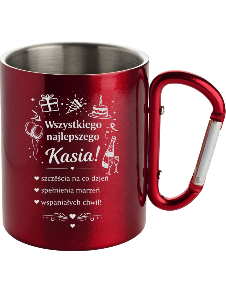 Kubek z karabińczykiem Personalizowany Upominek Z grawerem na imienieny