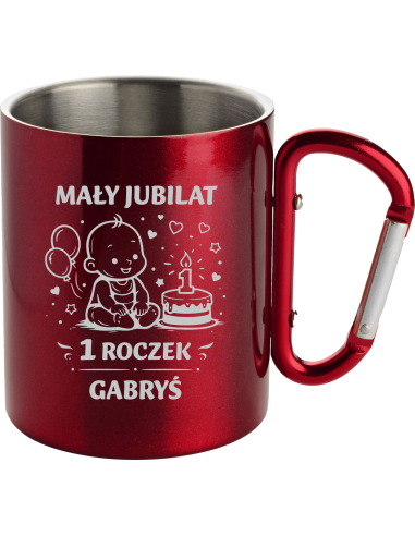 Kubek z karabińczykiem Elegancki Prezent z Własnym grawerem na roczek