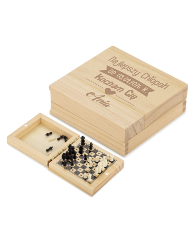 Szachy drewniane Personalizowany Grawerowany Upominek NA WALENTYNKI