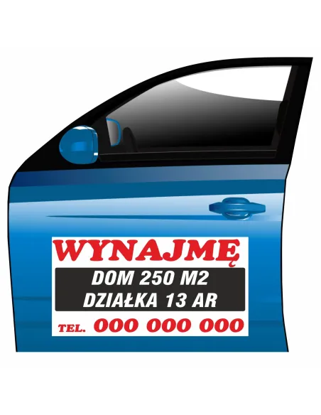 Reklama Magnetyczna na Samochód Magnes Wynajmę z Nadrukiem