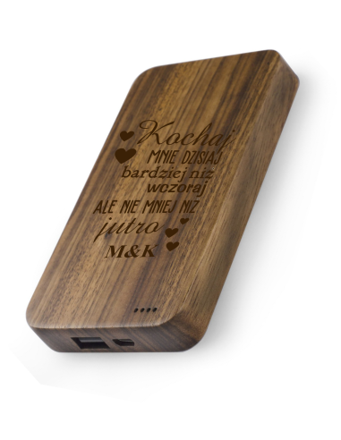 Powerbank bambusowy Personalizowany Grawerowany Upominek walentynkowy