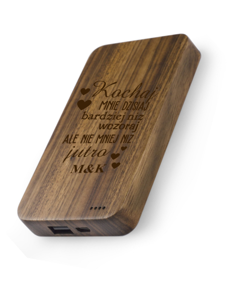 Powerbank bambusowy Personalizowany Grawerowany Upominek walentynkowy