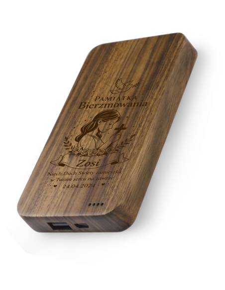 Powerbank bambusowy Elegancki Prezent z Własnym Grawerem na bierzmowanie