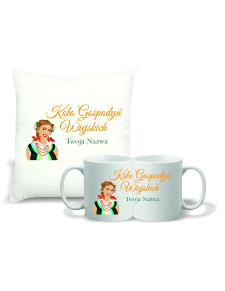Zestaw Poduszka + Kubek Koło Gospodyń Wiejskich KGW Twój