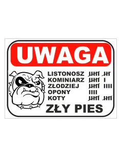 Tablica Informacyjna Uwaga Zły z Nadrukiem Pies z Projektem