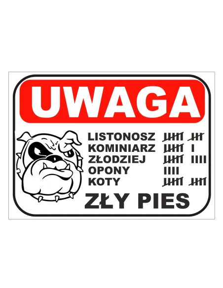 Tablica Informacyjna Uwaga Zły z Nadrukiem Pies z Projektem
