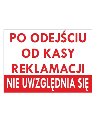 Tablica Informacyjna po Odejściu od Kasy Reklamacji Nie