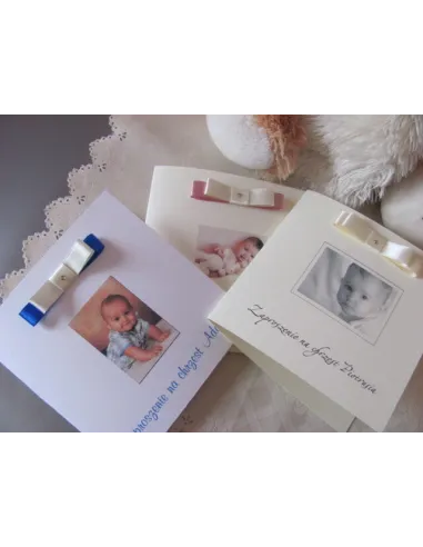 Zaproszenia – Urodziny Kwadratowe Chrzest Roczek Wstażka