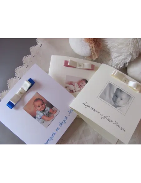 Zaproszenia – Urodziny Kwadratowe Chrzest Roczek Wstażka