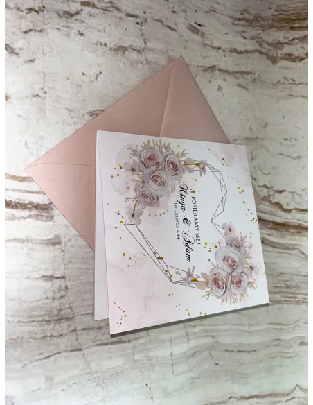 Zaproszenie na Ślub Ślubne Motyw Kwiatowy Geometryczne