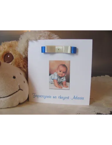 Zaproszenia – Urodziny Kwadratowe Chrzest Roczek Wstażka