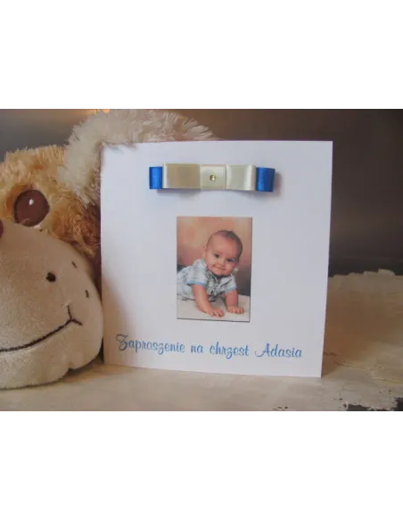 Zaproszenia – Urodziny Kwadratowe Chrzest Roczek Wstażka