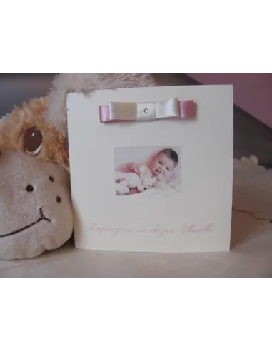 Zaproszenia – Urodziny Kwadratowe Chrzest Roczek Wstażka