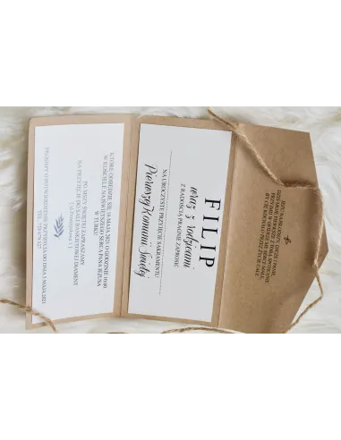 Zaproszenia Ślubne Składane z Papieru Eko Kraft – Wstążka