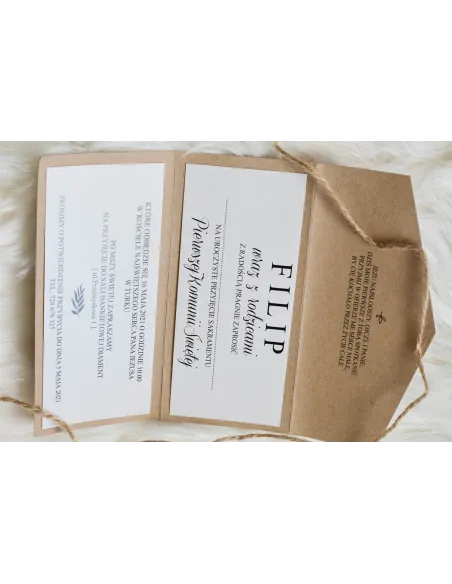 Zaproszenia Ślubne Składane z Papieru Eko Kraft – Wstążka