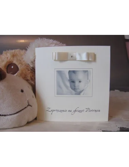 Zaproszenia – Urodziny Kwadratowe Chrzest Roczek Wstażka