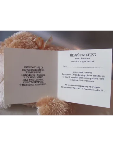 Zaproszenia – Urodziny Kwadratowe Chrzest Roczek Wstażka