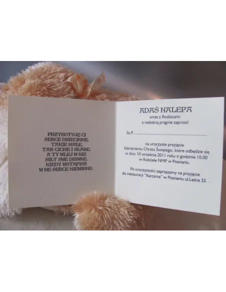 Zaproszenia – Urodziny Kwadratowe Chrzest Roczek Wstażka