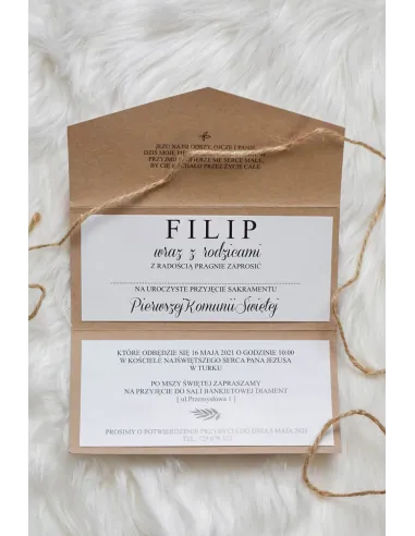 Zaproszenia Ślubne Składane z Papieru Eko Kraft – Wstążka