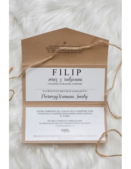 Zaproszenia Ślubne Składane z Papieru Eko Kraft – Wstążka