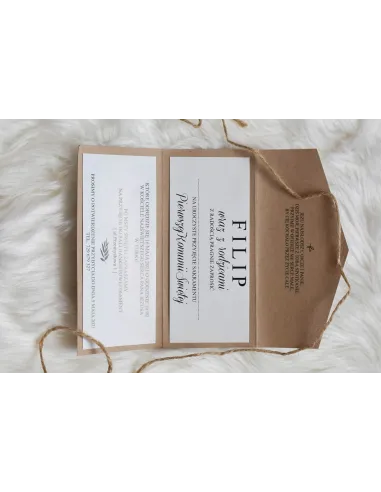 Zaproszenia Ślubne Składane z Papieru Eko Kraft – Wstążka