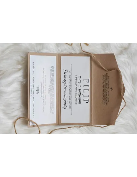 Zaproszenia Ślubne Składane z Papieru Eko Kraft – Wstążka