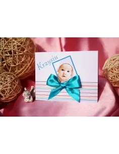 Zaproszenia Chrzest Święty Zdjęciem Kokardą Personalizacja