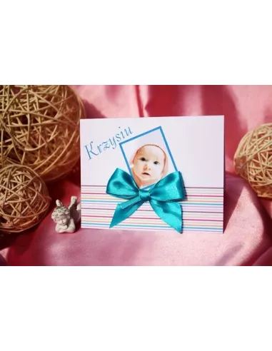 Zaproszenia Chrzest Święty Zdjęciem Kokardą Personalizacja