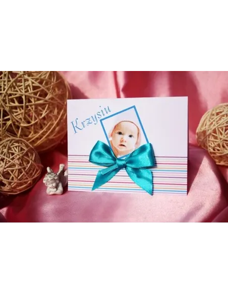 Zaproszenia Chrzest Święty Zdjęciem Kokardą Personalizacja