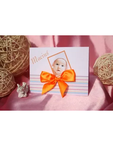 Zaproszenia Chrzest Święty Zdjęciem Kokardą Personalizacja