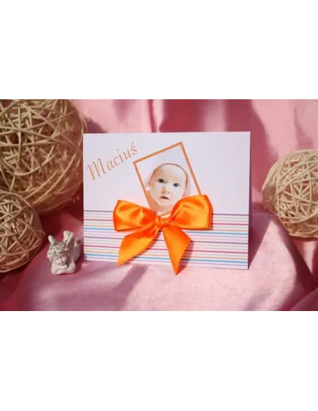 Zaproszenia Chrzest Święty Zdjęciem Kokardą Personalizacja